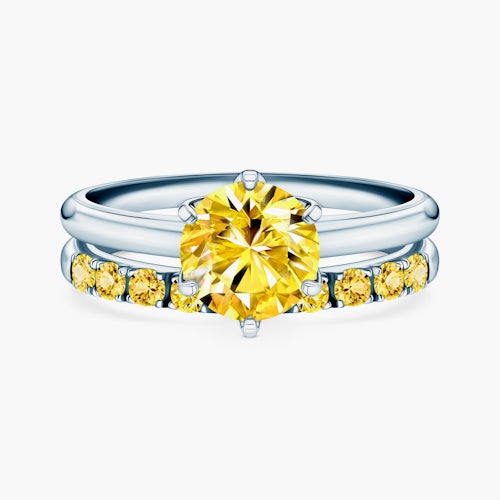 Obrączki The Journey: białe złoto, żółty szafir, półokrągłe, 2 mm i 3 mm